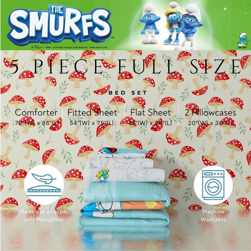 Franco Franco The Smurfs Kids Bedding Super Soft Cozy Reversible Comforter and Sheet Set  5 Piece Full Size  (Officially Licensed Product)  - Image 2