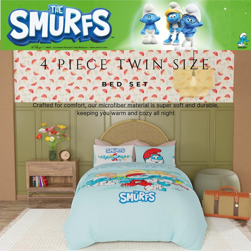Franco Franco The Smurfs Kids Bedding Super Soft Cozy Reversible Comforter and Sheet Set  5 Piece Full Size  (Officially Licensed Product)  - Image 3