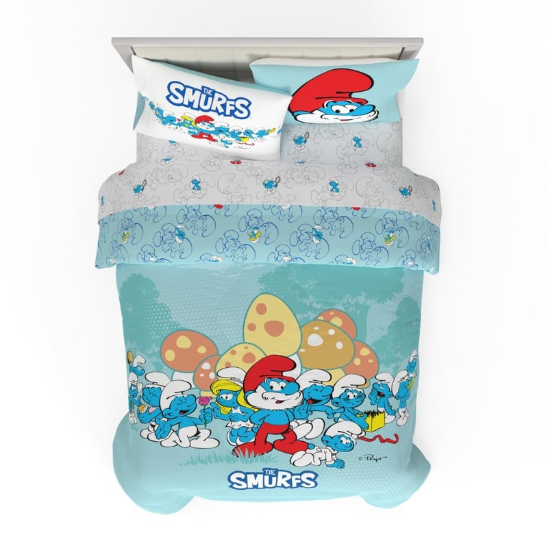 Franco Franco The Smurfs Kids Bedding Super Soft Cozy Reversible Comforter and Sheet Set  5 Piece Full Size  (Officially Licensed Product)  - Image 1