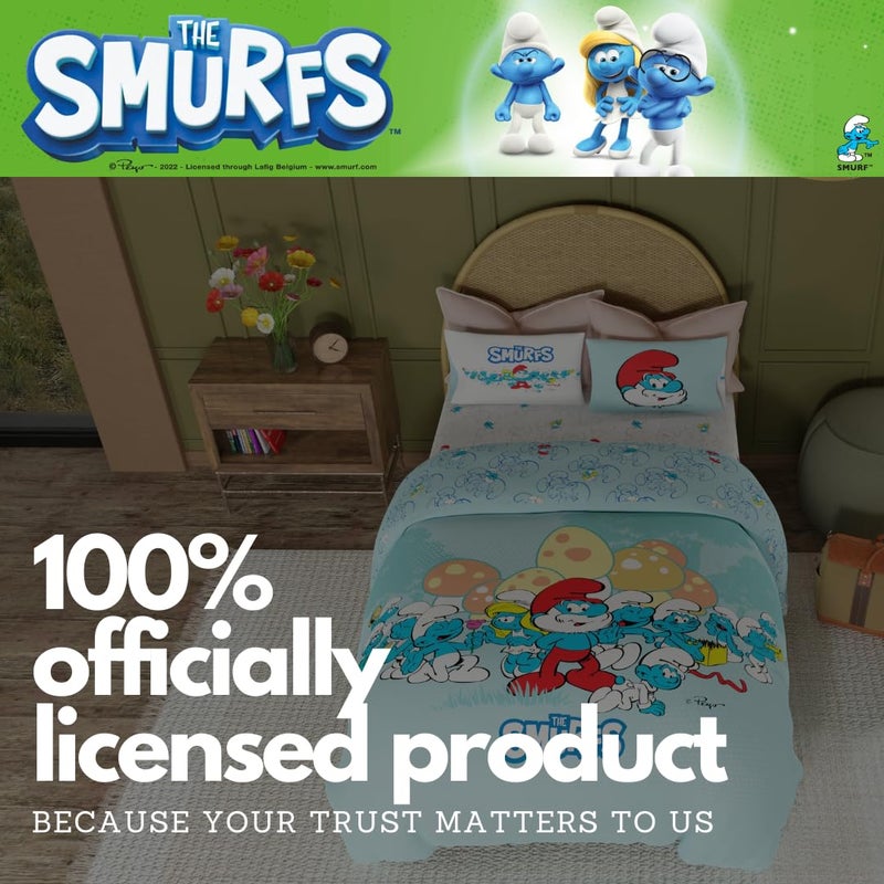 Franco Franco The Smurfs Kids Bedding Super Soft Cozy Reversible Comforter and Sheet Set  5 Piece Full Size  (Officially Licensed Product)  - Image 5
