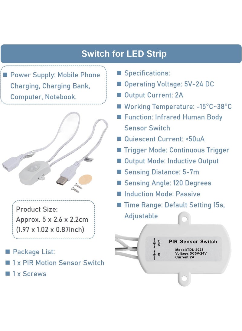 KUIDAMOS 2A DC 524V Mini PIR Infrared Motion Sensor Detector Automatic Switch Activated Sensor Light Switch Occupancy Motion Sensor with LED Strip USB Interface for LED Strip LightWhite  - Image 2