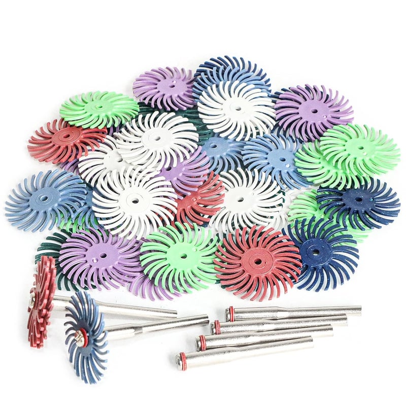 FPPO 42pcs 1 Inch Radial Bristle Disc Kit with 3mm Shank for Rotary Tools,Detail Abrasive Wheel for Jewelry Wood Metal Polishing, Bristle Wheel with Grit 80-2500 - Image 2