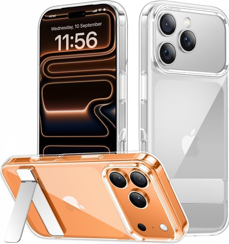 EGOTUDE for iPhone 17 Pro Max Case | Clear Transparent Polycarbonate Hard Back Soft Bumper Cover with Stand - Image 1
