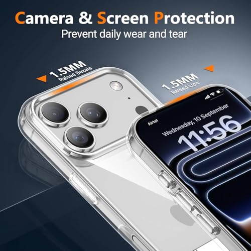 EGOTUDE for iPhone 17 Pro Max Case | Clear Transparent Polycarbonate Hard Back Soft Bumper Cover with Stand - Image 5