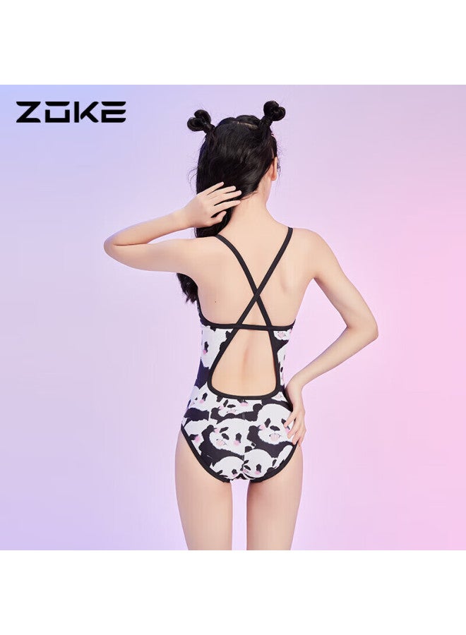 ZOKE Zhouke Women's One-piece Triangle Swimsuit, Slimming Swimwear For Travel And Hot Springs, 123501120 Black And White Panda Floral, Size L - Image 5