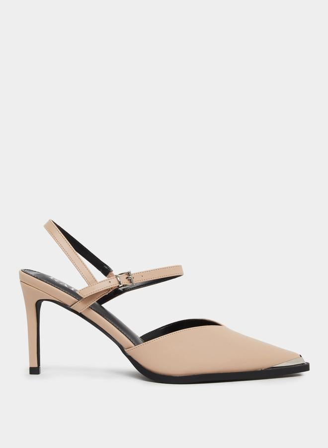 RAID Maliya Nude Pointed Toe Shoes with Metal Trim - Image 1