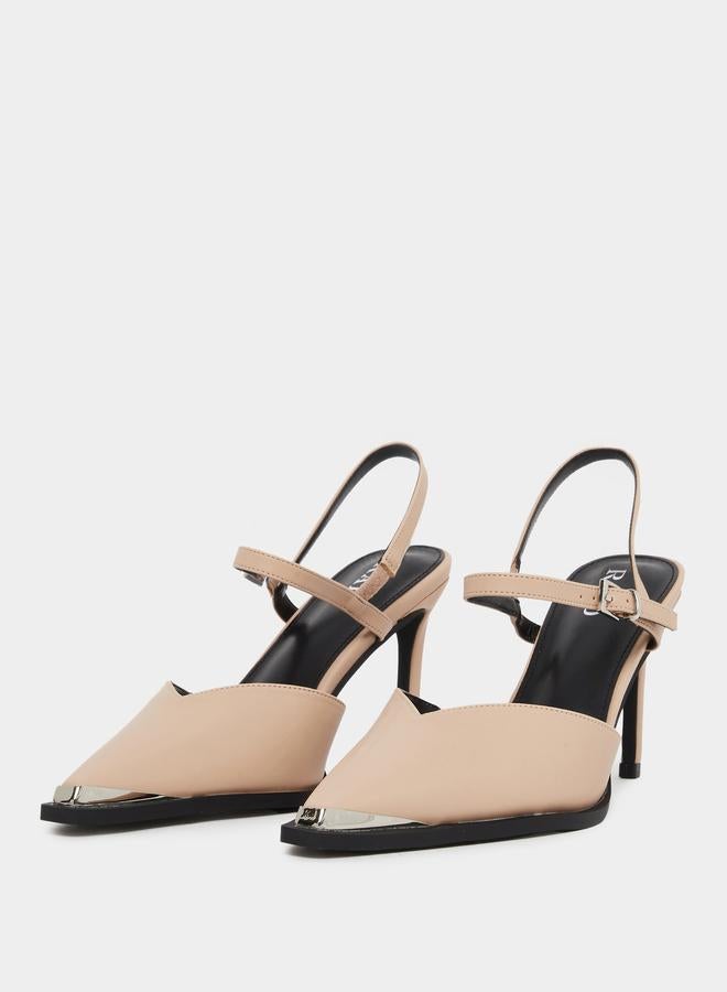 RAID Maliya Nude Pointed Toe Shoes with Metal Trim - Image 2