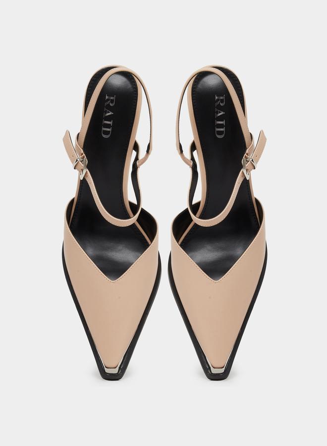 RAID Maliya Nude Pointed Toe Shoes with Metal Trim - Image 5