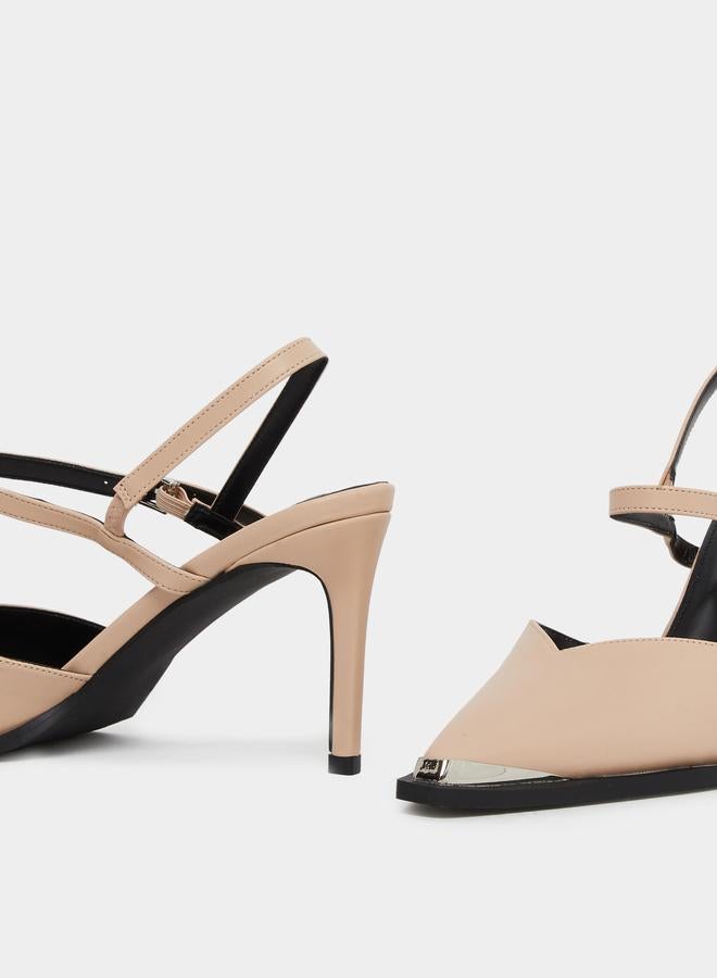 RAID Maliya Nude Pointed Toe Shoes with Metal Trim - Image 3