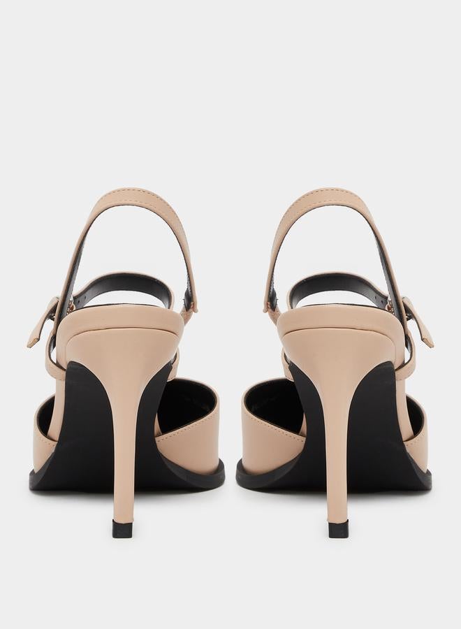 RAID Maliya Nude Pointed Toe Shoes with Metal Trim - Image 4