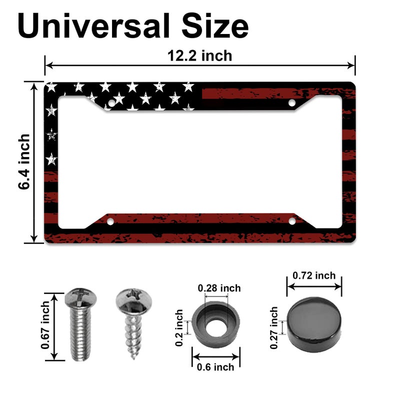 DGDRHZ Black Red American Flag License Plate Frames, American Flag Car Accessories for Women & Menï¼ŒUS Car Plate License Plate Holderï¼ŒAluminum License Plate Frame Fits Standard Vehicles Size 12.2 x 6 Inch - Image 2
