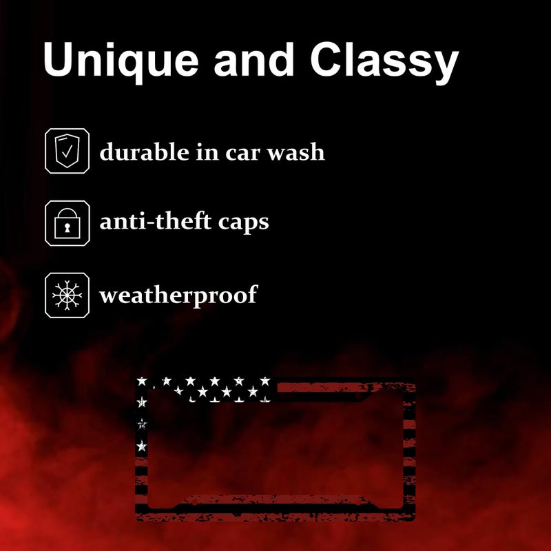 DGDRHZ Black Red American Flag License Plate Frames, American Flag Car Accessories for Women & Menï¼ŒUS Car Plate License Plate Holderï¼ŒAluminum License Plate Frame Fits Standard Vehicles Size 12.2 x 6 Inch - Image 4