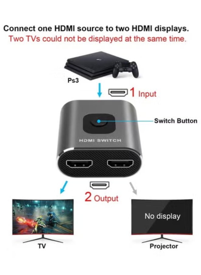ماركة غير محددة مفتاح HDMI 4K 60Hz ، مفتاح HDMI ثنائي الاتجاه 2 في 1 خارج ، مقسم HDMI 1 في 2 خارج ، توصيل وتشغيل ، مفتاح HDMI يدعم 4K 3D 1080P لـ PS4 Xbox Blu-Ray Player Fire Stick PC HDTV (فضي)  - Image 5