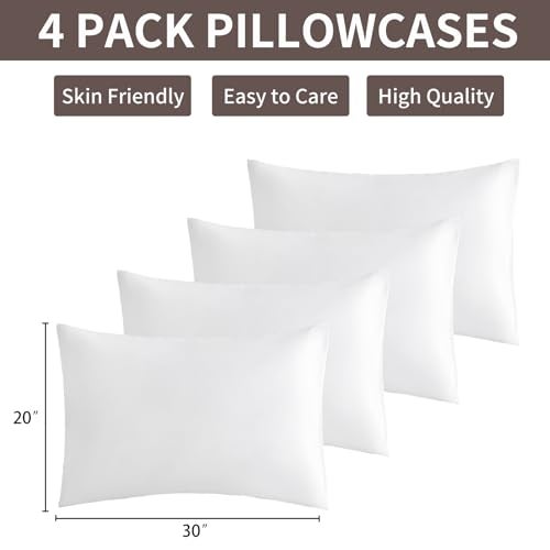 mini panda MINIPANDA White Pillow Cases Set of 4 Queen Size - Super Soft, Smooth and Breathable Pillow Cases Queen- Envelope Design - Machine Washable Lightweight (20X30 Inches (4 Piece)) - Image 3