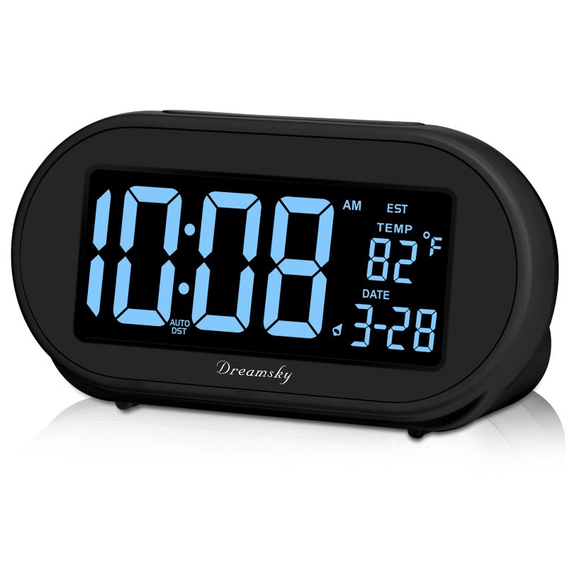 DreamSky Alarm Clocks for Bedrooms, Auto Set Digital Desk Clock for Bedside Nightstand, Electric Clock with Dimmable Brightness Dimmer, Auto DST, USB Port, Date, Temperature, Snooze - Image 1