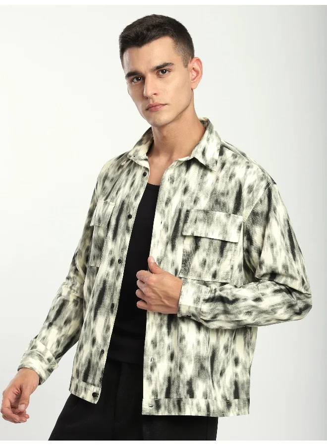 Beyoung Grey Dye Effect Printed Shacket
