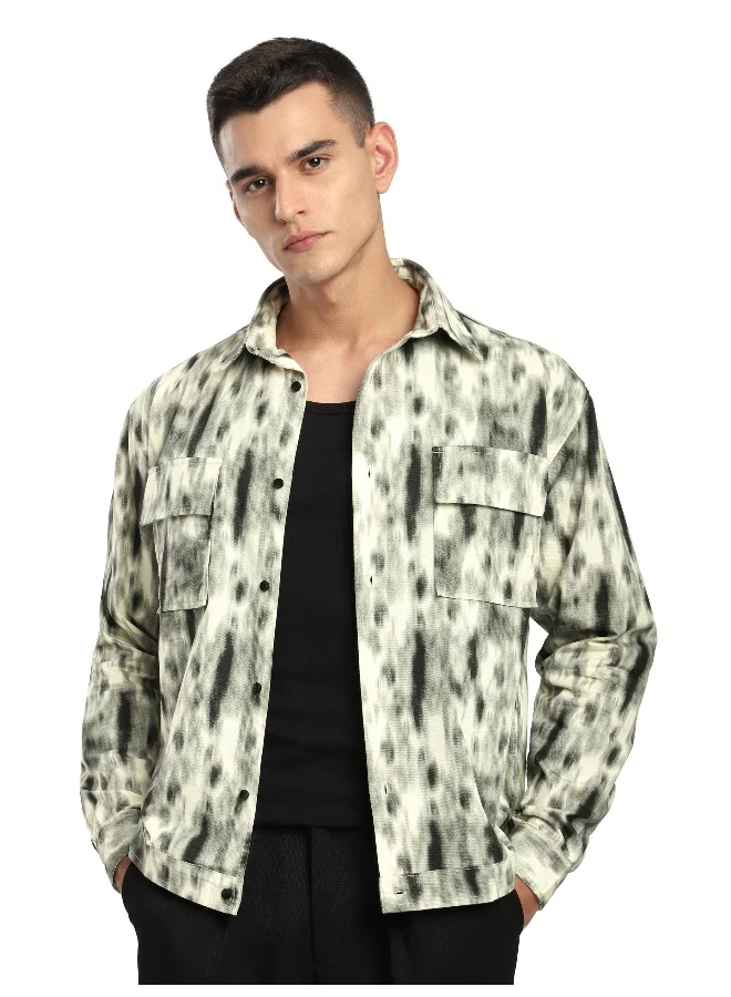 Beyoung Grey Dye Effect Printed Shacket