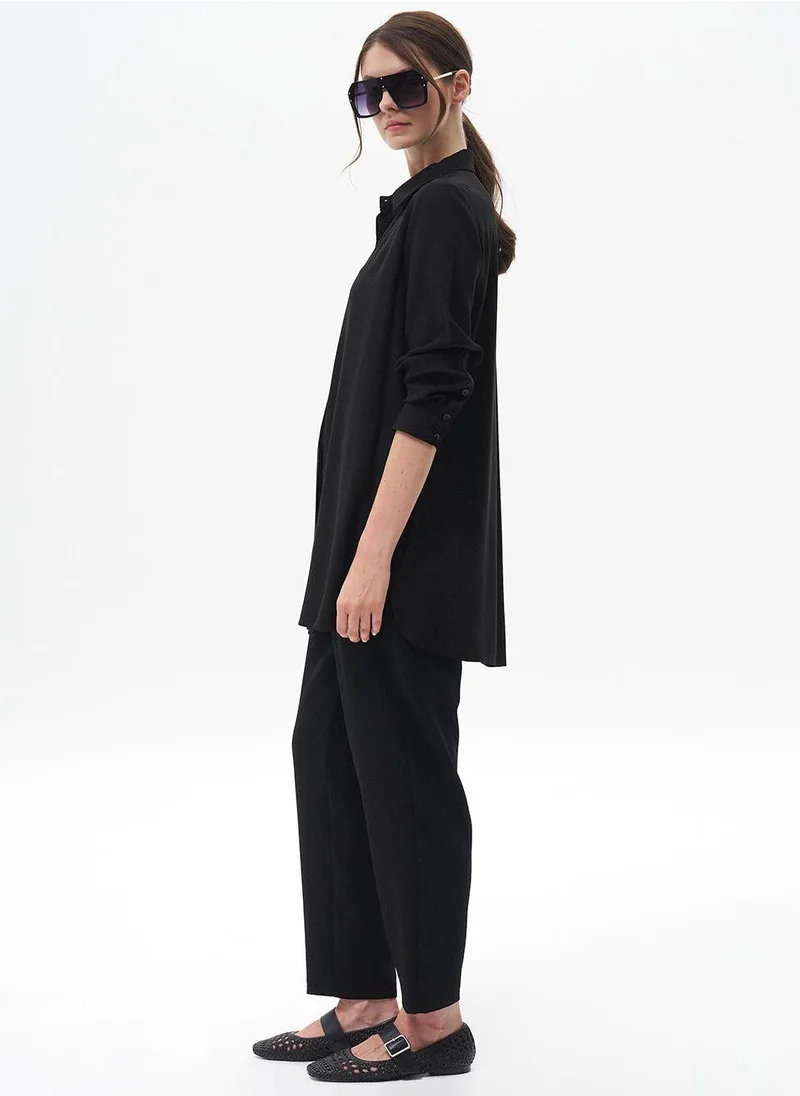 Kayra Concealed Placket Basic Tunic Black