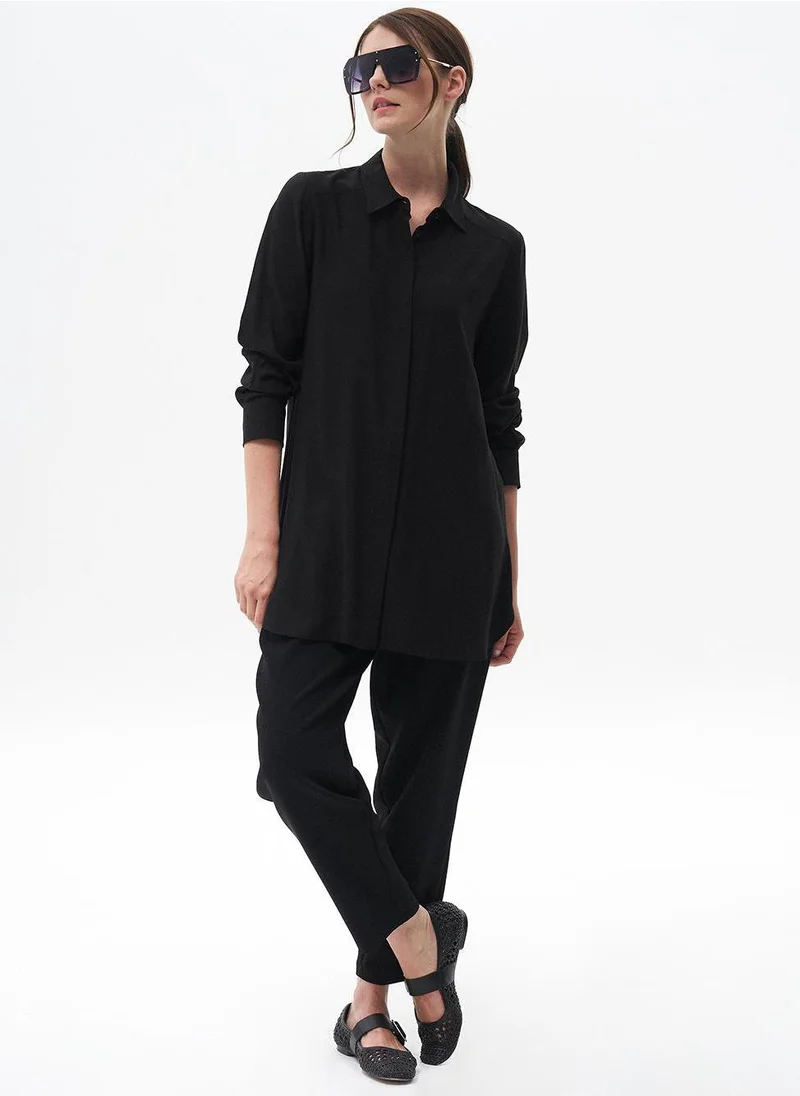 Kayra Concealed Placket Basic Tunic Black