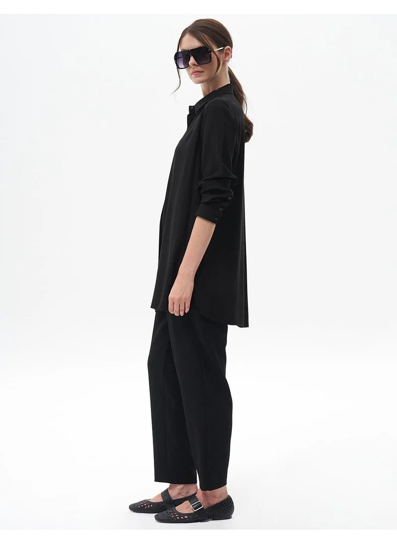 Kayra Concealed Placket Basic Tunic Black