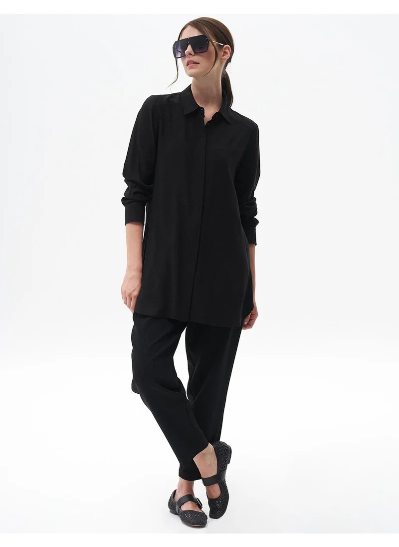 Kayra Concealed Placket Basic Tunic Black