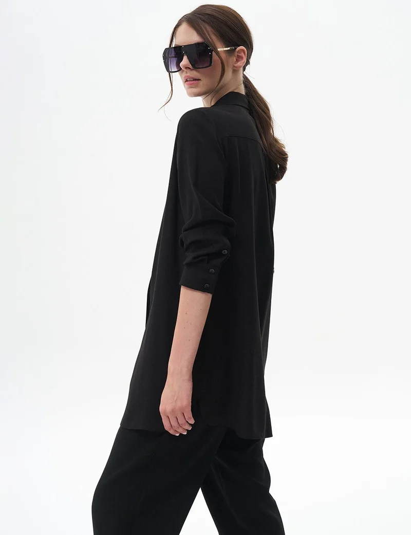 Kayra Concealed Placket Basic Tunic Black
