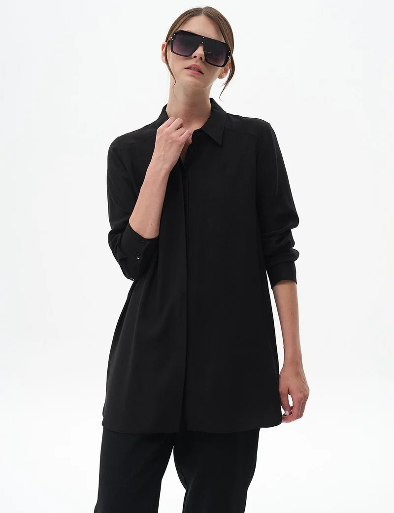 Kayra Concealed Placket Basic Tunic Black