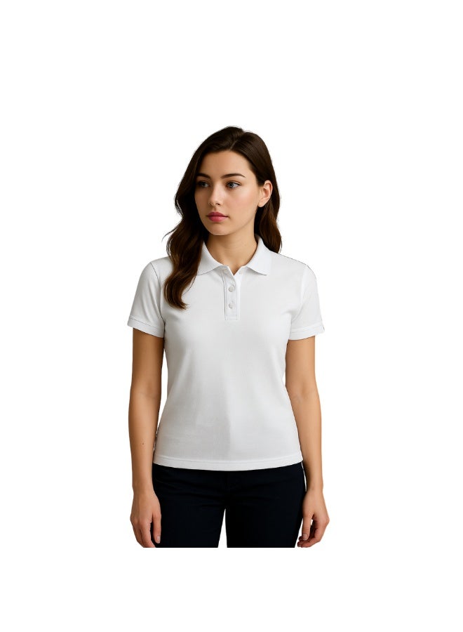PRINTSHOP4ME Women's Regular-Fit Golf Polo T-shirt Pure Cotton Short Sleeve 220 GSM Basic Colors - Image 2