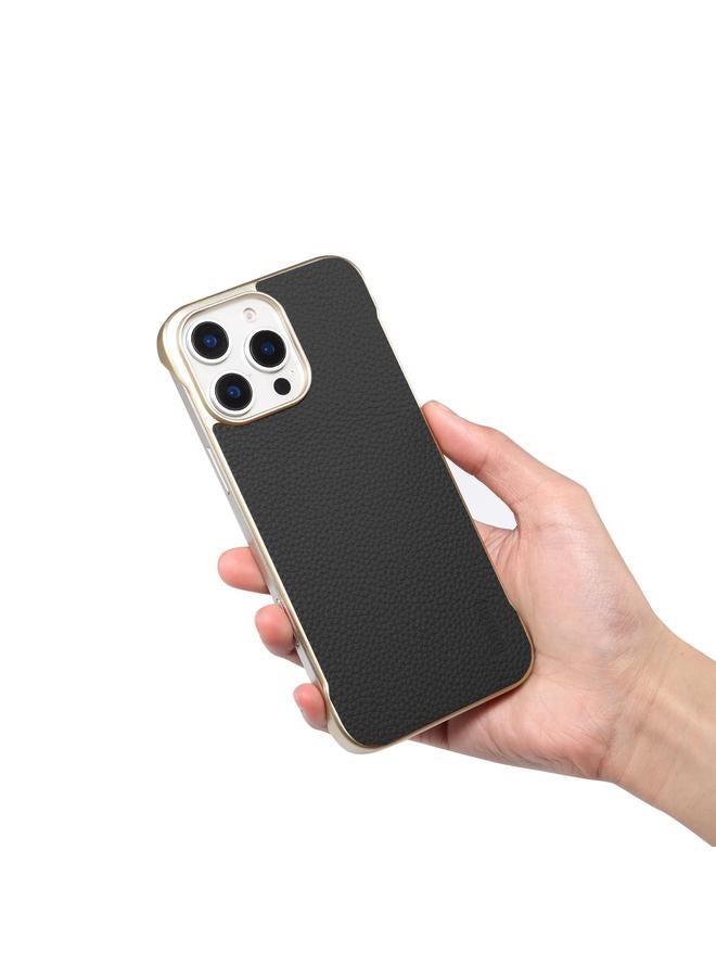 Denior Case For iPhone 14 Pro A20 Genuine Leather Litchi Texture MagSafe Frameless Phone Case - Image 5