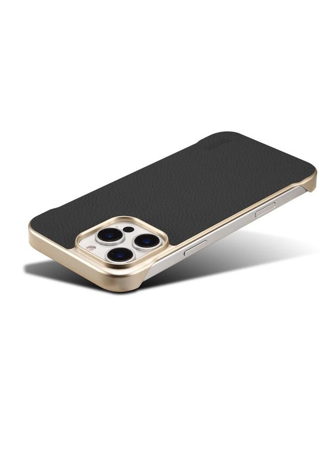 Denior Case For iPhone 14 Pro A20 Genuine Leather Litchi Texture MagSafe Frameless Phone Case - Image 3