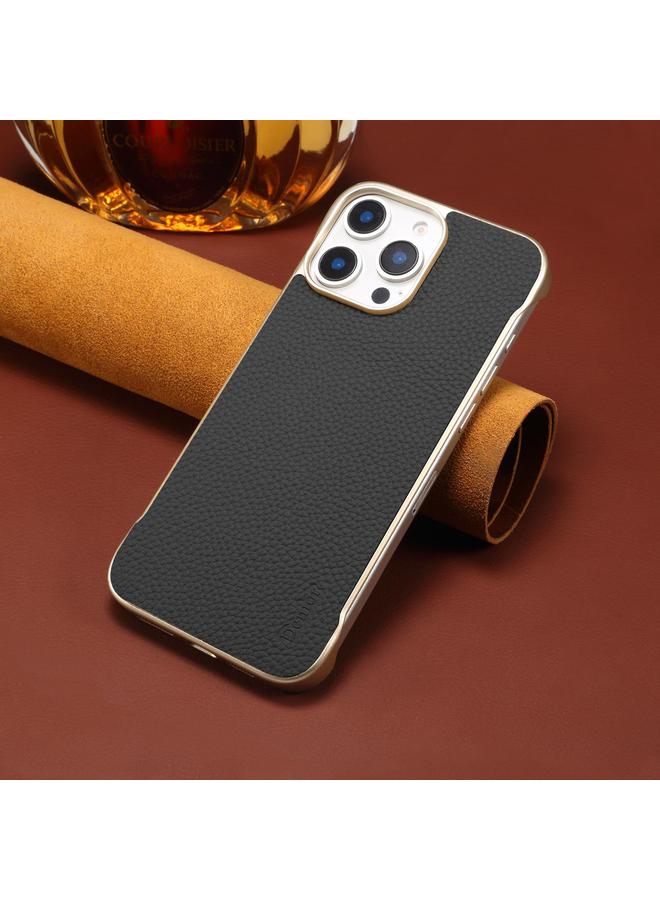 Denior Case For iPhone 14 Pro A20 Genuine Leather Litchi Texture MagSafe Frameless Phone Case - Image 2