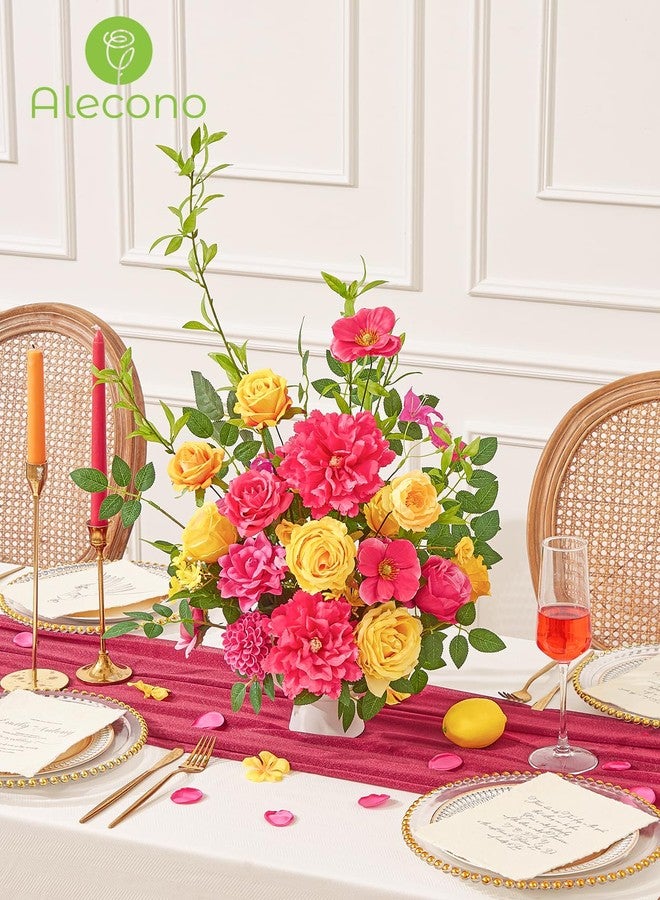 Alecono Artificial Flowers, Hot Pink and Yellow Silk Fake Flowers for Valentines Day Home Decor, DIY Wedding Bouquets, Cake Flowers for Table Centerpieces Baby Shower Birthday Party Decorations - Image 2