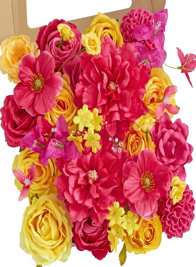 Alecono Artificial Flowers, Hot Pink and Yellow Silk Fake Flowers for Valentines Day Home Decor, DIY Wedding Bouquets, Cake Flowers for Table Centerpieces Baby Shower Birthday Party Decorations - Image 1