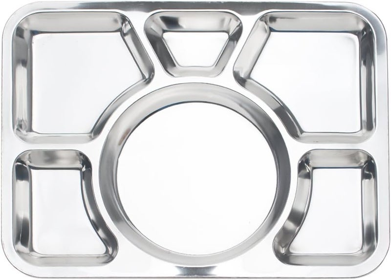 Aspire Divided Dinner Tray Stainless Steel Snack Serving Plate with 6 Compartments6 Sections - Image 1