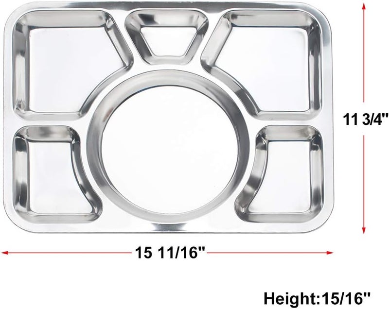 Aspire Divided Dinner Tray Stainless Steel Snack Serving Plate with 6 Compartments6 Sections - Image 2