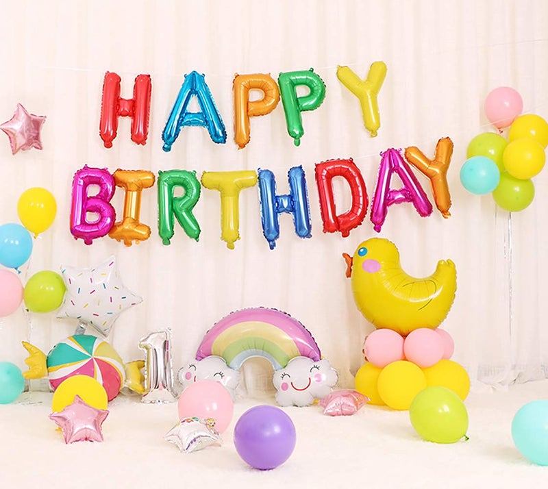 KALOR Rainbow Happy Birthday Balloons Banner,16 Inch Mylar Foil Letters Sign,Reusable Balloons for 30th 40th 50th 60th Birthday Party Decorations - Image 5