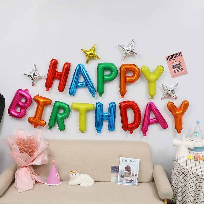 KALOR Rainbow Happy Birthday Balloons Banner,16 Inch Mylar Foil Letters Sign,Reusable Balloons for 30th 40th 50th 60th Birthday Party Decorations - Image 4