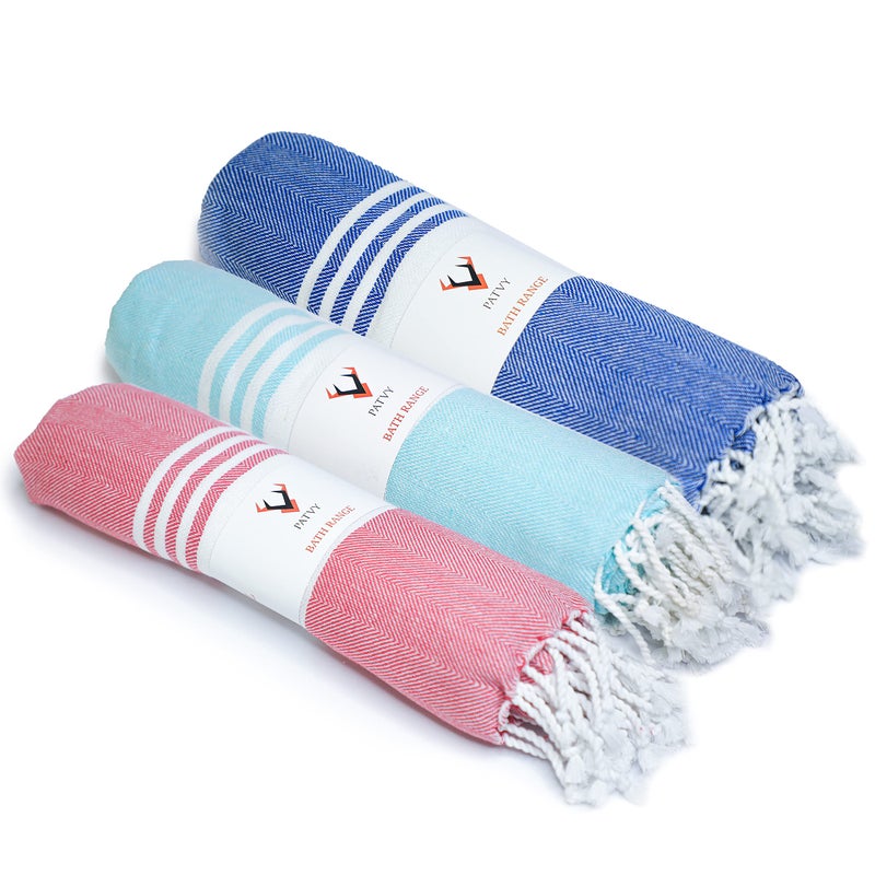 PATVY Bath Towels|Light Weight Turkish Style Bath Towels for Men Large Size Cotton|75X150Cm Quick Absorption &Faster Drying Bath Towel for Women|100% Cotton(Pack Of 3, Blue,Pink&Water Green)90 TC - Image 1