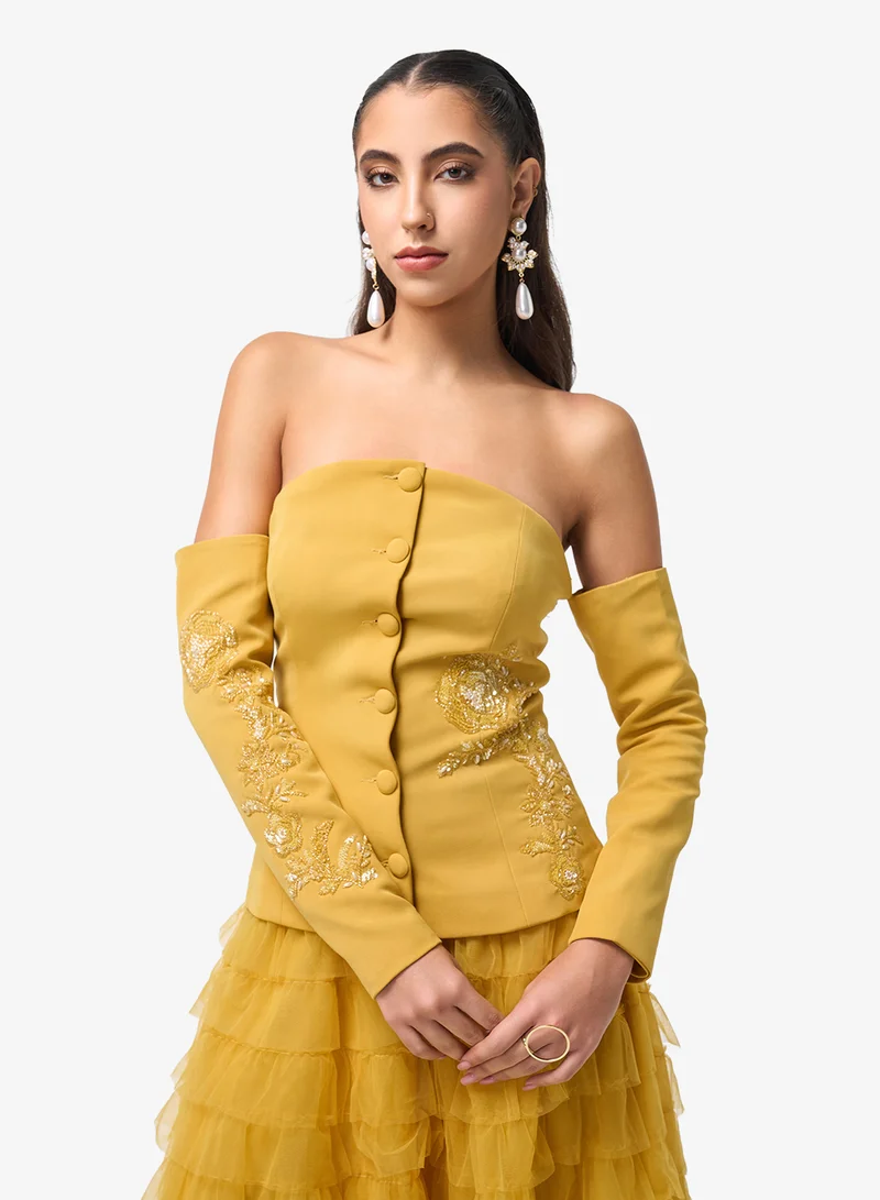 Threadz By Ajooni  Embroidered Corset Off-Shoulder Midi Dress for Women | Best Price UAE