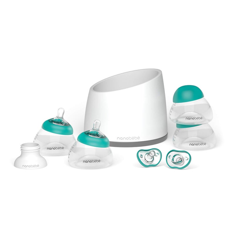 NANOBÉBÉ Nanobebe Breastmilk Baby Bottle AntiColic Starter Set with Silicone Pacifiers Breast Pump Adapter and Slow Flow Nipples 5 oz TealGrey - Image 2