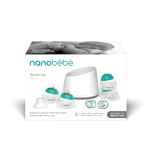 NANOBÉBÉ Nanobebe Breastmilk Baby Bottle AntiColic Starter Set with Silicone Pacifiers Breast Pump Adapter and Slow Flow Nipples 5 oz TealGrey - Image 3