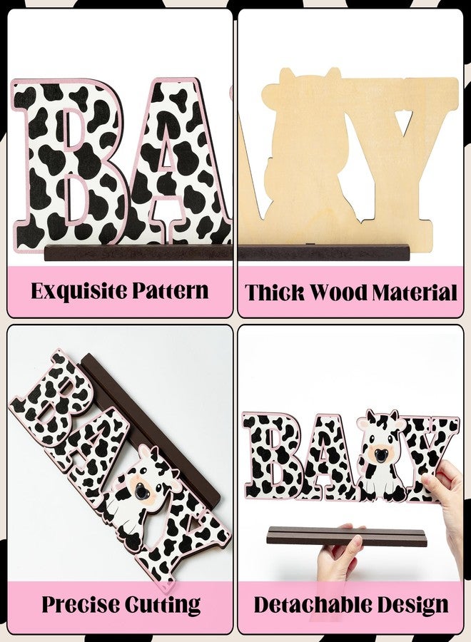 ANGOLIO Baby Cow Print Wooden Table Centerpiece, Cow Theme Party Decor, 13.7 x 4.5 Inches - Image 3