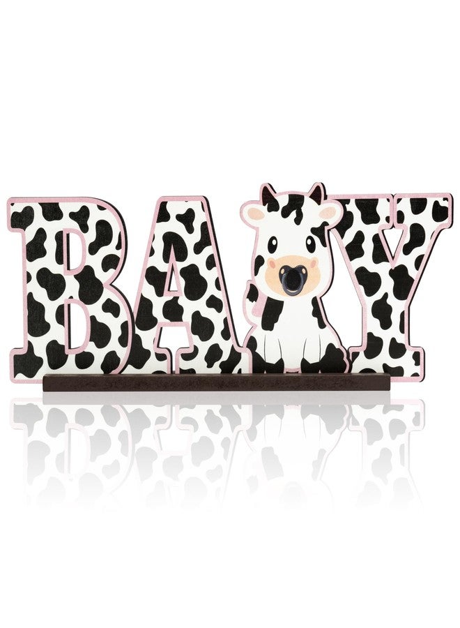 ANGOLIO Baby Cow Print Wooden Table Centerpiece, Cow Theme Party Decor, 13.7 x 4.5 Inches - Image 1