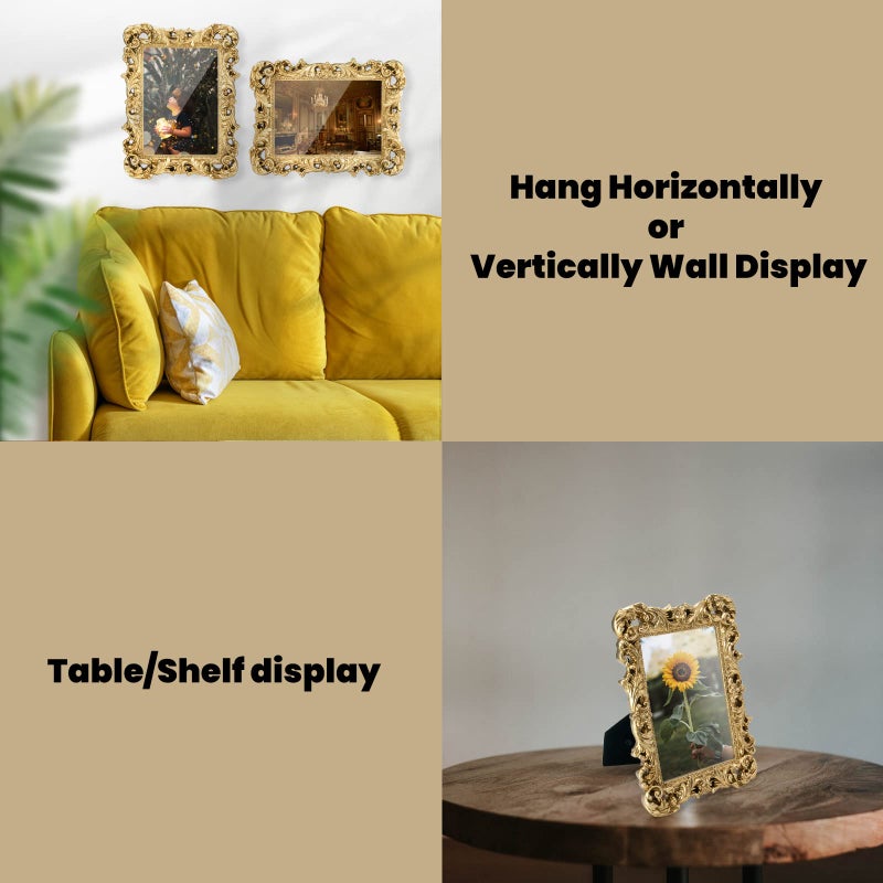 GUOER GUOER 8x10 Picture Frames Vintage Photo Frame with Glass Front Antique Picture Frame for Tabletop Wall Hanging (8x10  Shiny Golden)  - Image 3
