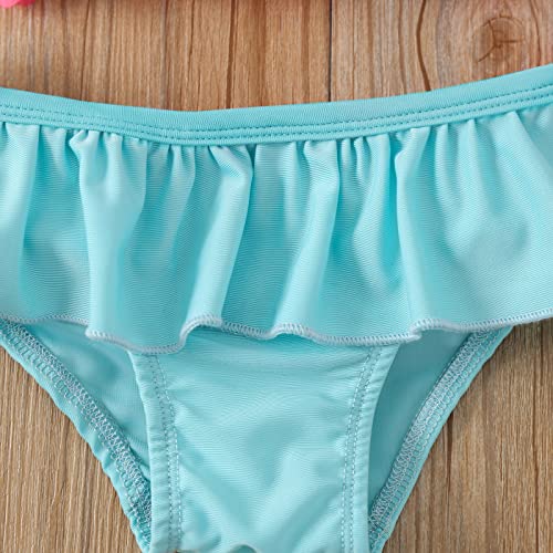 Yccutest Infant Baby Girl Flower Swimsuit 3Pcs Halter Triangle Tops Ruffle Bottoms Sun Hat Bikini Set Bathing Suit Swimwear (Blue,0-6 Months) - Image 5