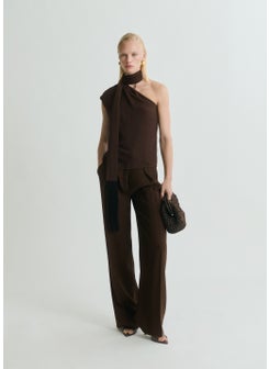 MANGO Fringe Detail Asymmetrical Scarf Blouse  - Image 5