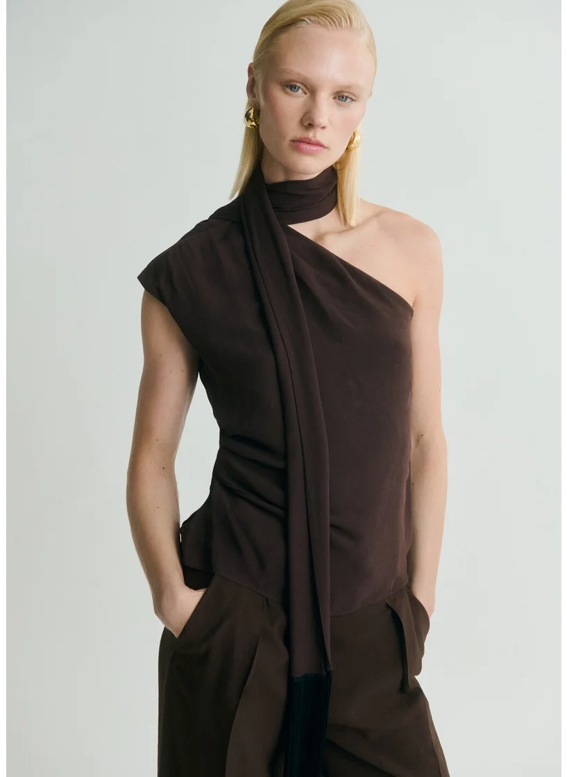 مانجو Fringe Detail Asymmetrical Scarf Blouse
