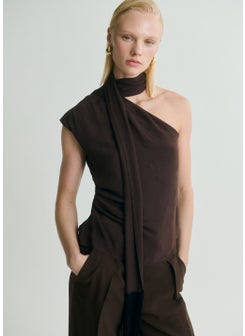MANGO Fringe Detail Asymmetrical Scarf Blouse  - Image 1