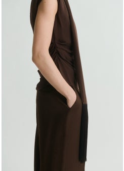 MANGO Fringe Detail Asymmetrical Scarf Blouse  - Image 3