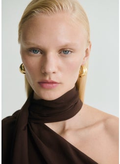 MANGO Fringe Detail Asymmetrical Scarf Blouse  - Image 4